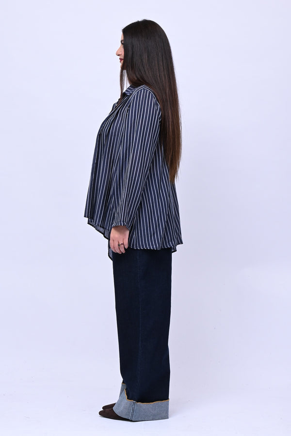 Camicia gessata punta - Blu