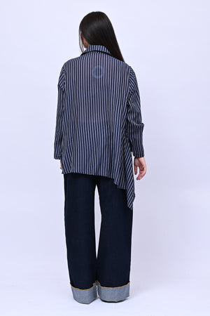 Camicia gessata punta - Blu
