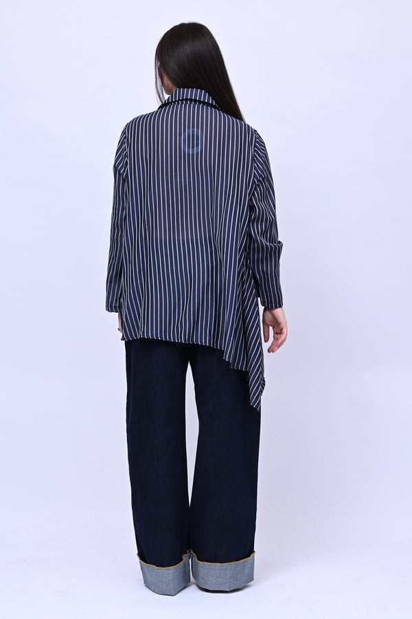 Camicia gessata punta - Blu