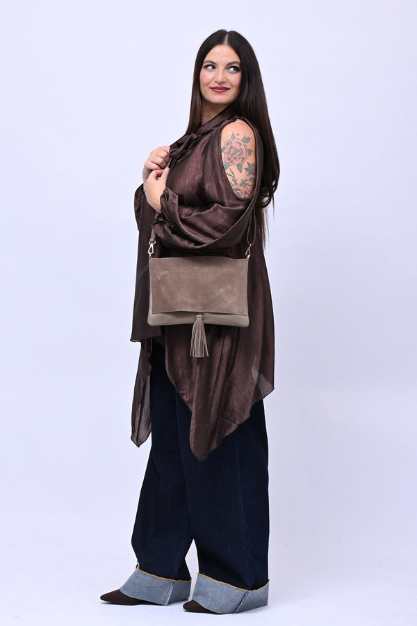 Clutch suede e pelle - Greige