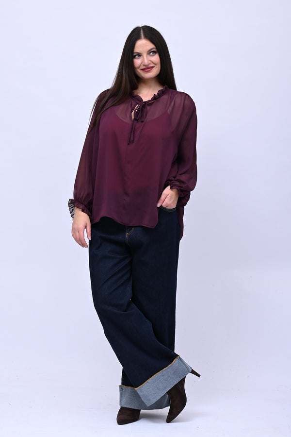 Blusa colletto fiocco - Melanzana
