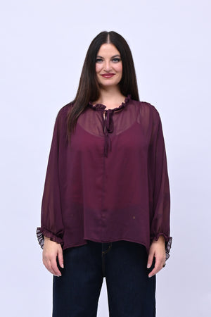 Blusa colletto fiocco - Melanzana