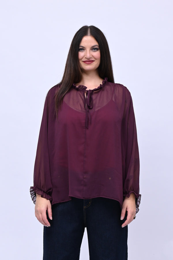 Blusa colletto fiocco - Melanzana