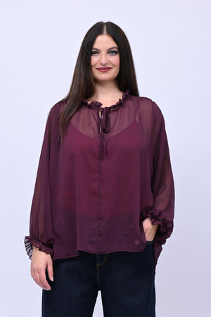 Blusa colletto fiocco - Melanzana