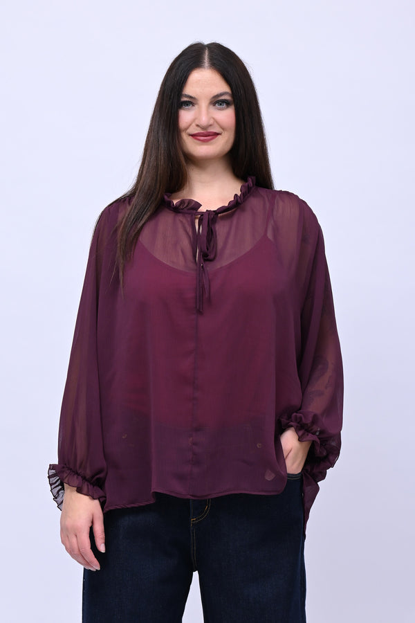 Blusa colletto fiocco - Melanzana