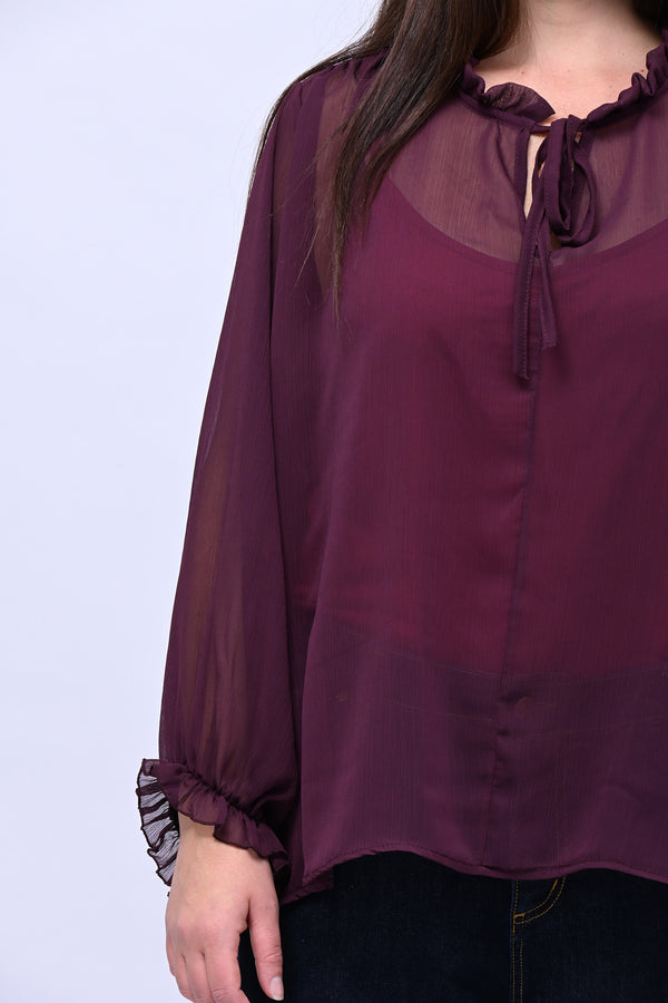 Blusa colletto fiocco - Melanzana
