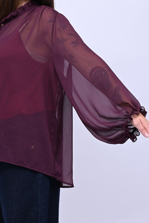 Blusa colletto fiocco - Melanzana