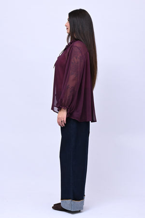 Blusa colletto fiocco - Melanzana