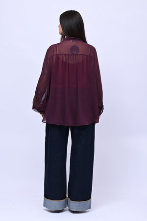 Blusa colletto fiocco - Melanzana