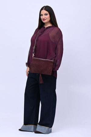 Clutch suede e pelle - Vino