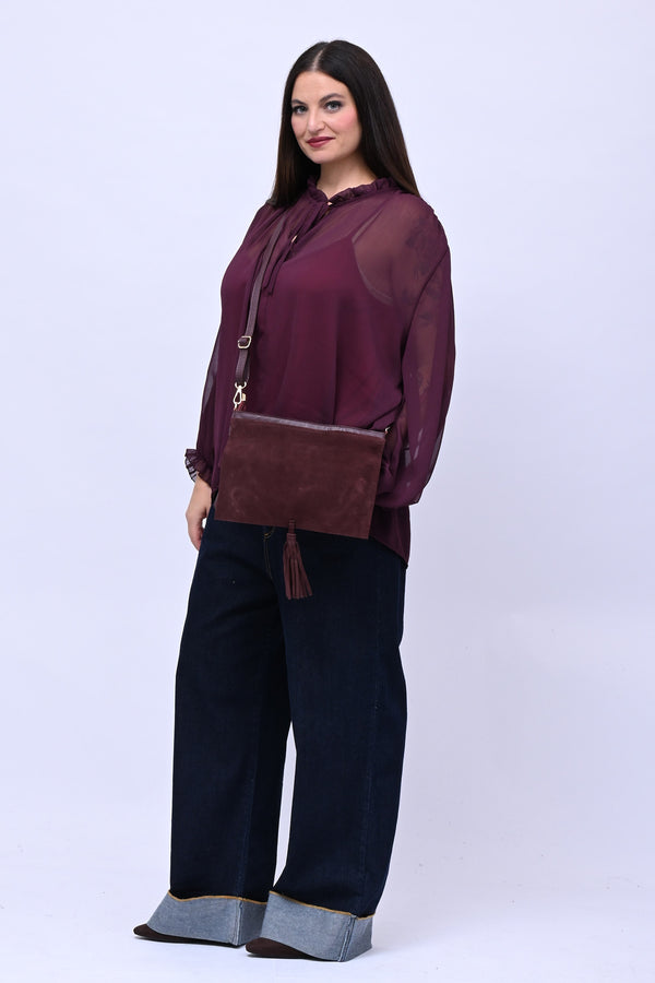 Clutch suede e pelle - Vino