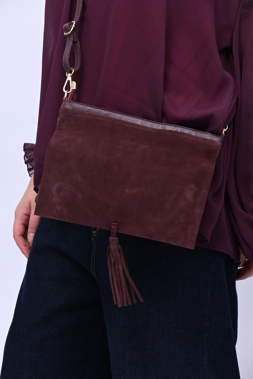 Clutch suede e pelle - Vino