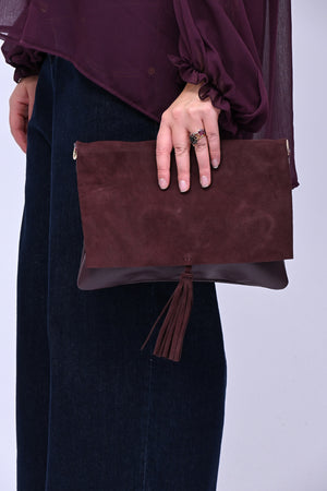 Clutch suede e pelle - Vino