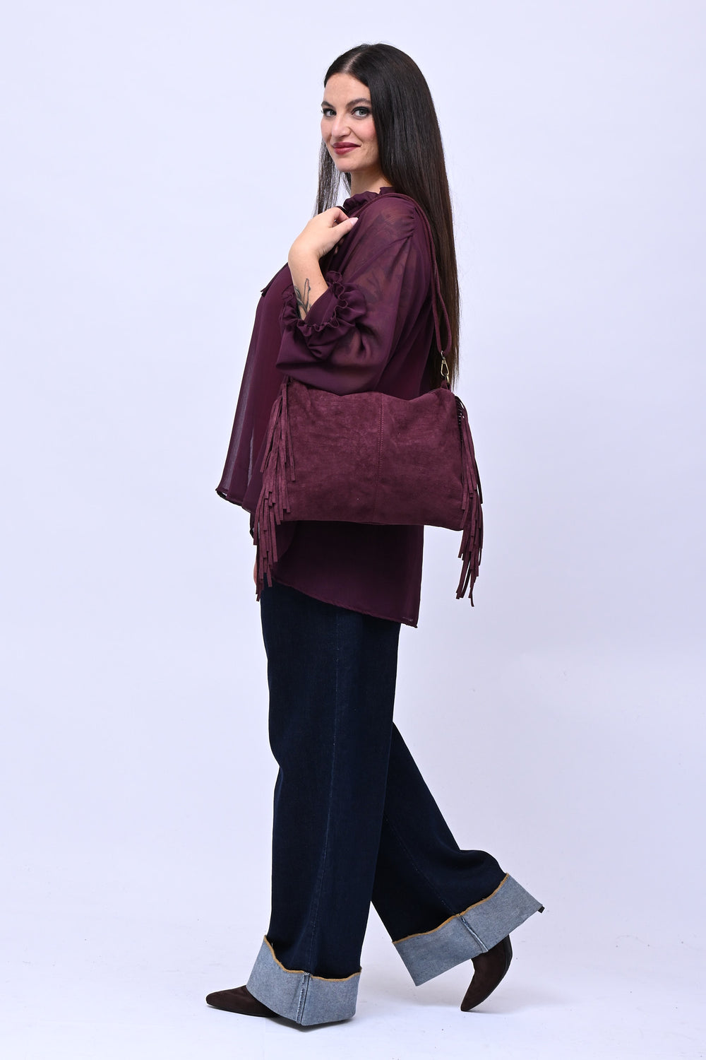 Borsa suede frange - Vino