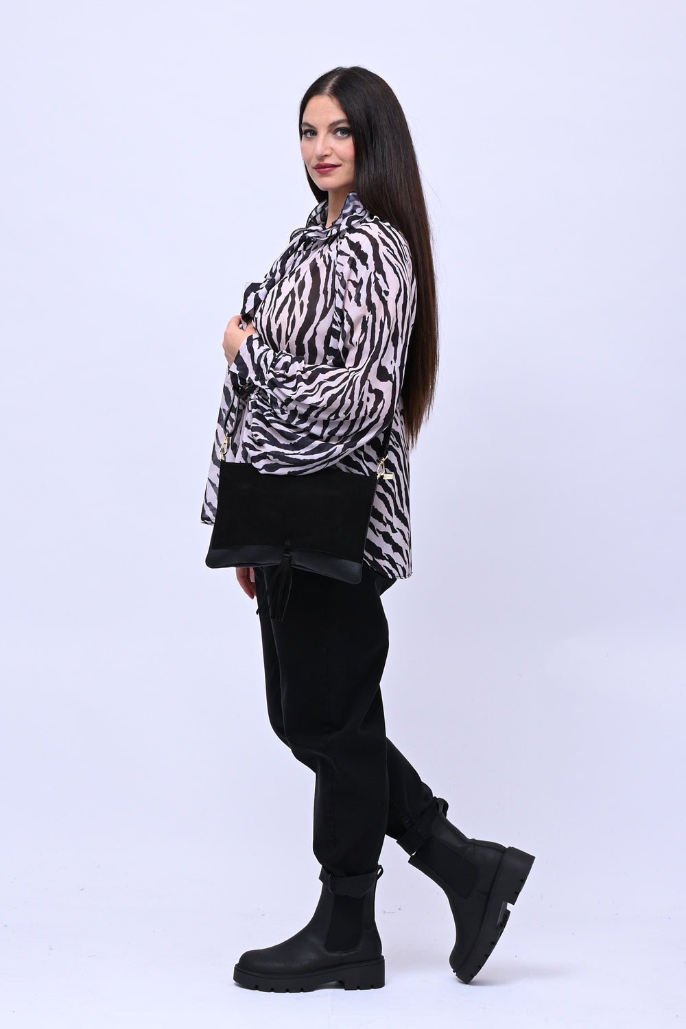 Clutch suede e pelle - Nero
