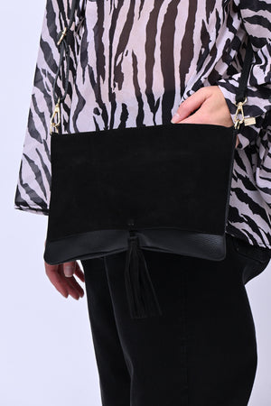 Clutch suede e pelle - Nero