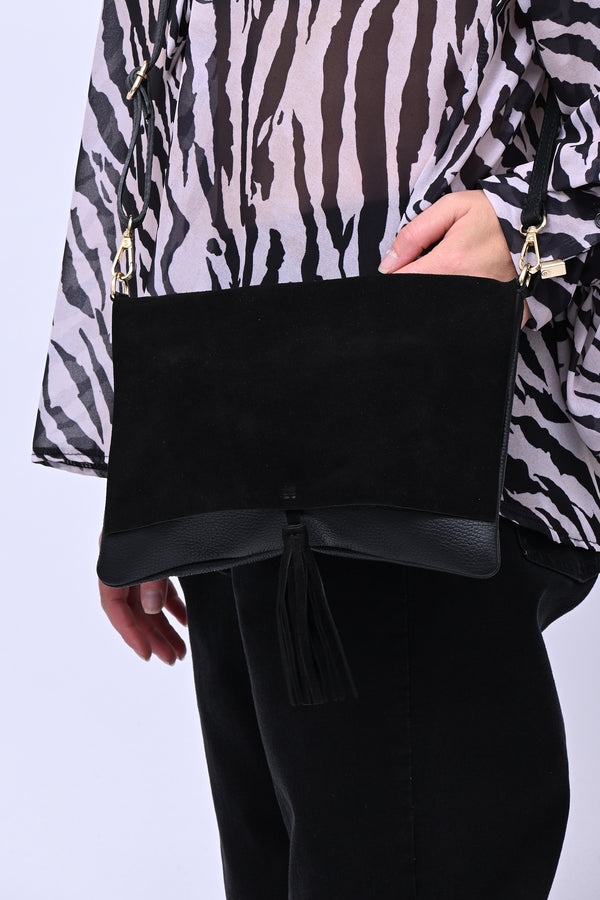 Clutch suede e pelle - Nero