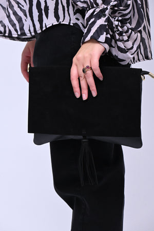 Clutch suede e pelle - Nero