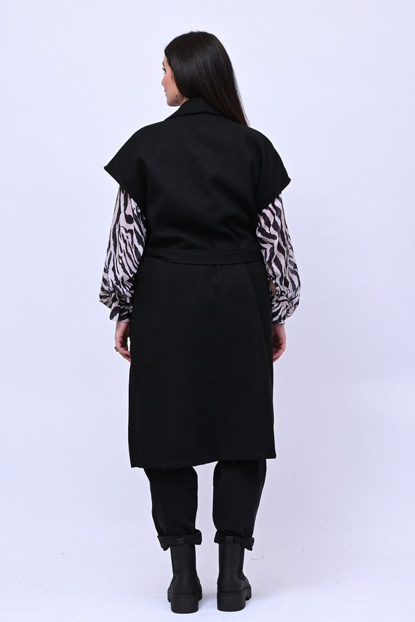 Cappotto gilet cinta - Nero