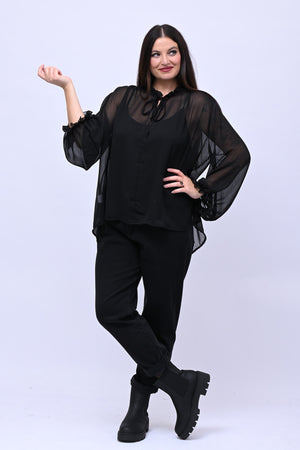 Blusa colletto fiocco - Nero