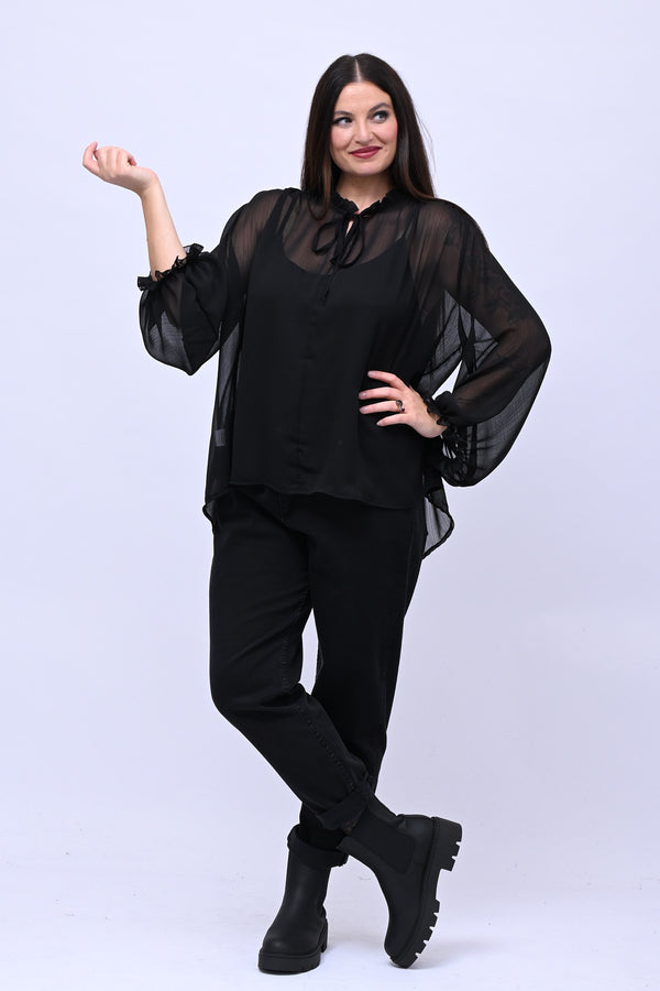 Blusa colletto fiocco - Nero