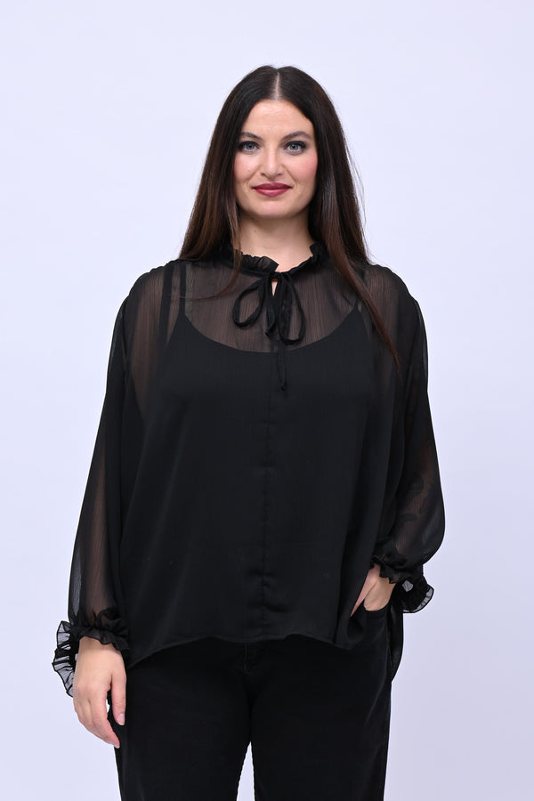 Blusa colletto fiocco - Nero