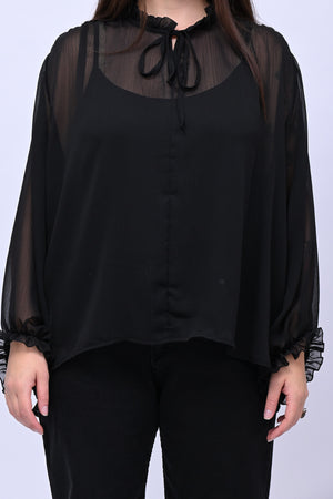 Blusa colletto fiocco - Nero