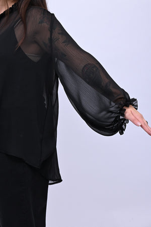 Blusa colletto fiocco - Nero