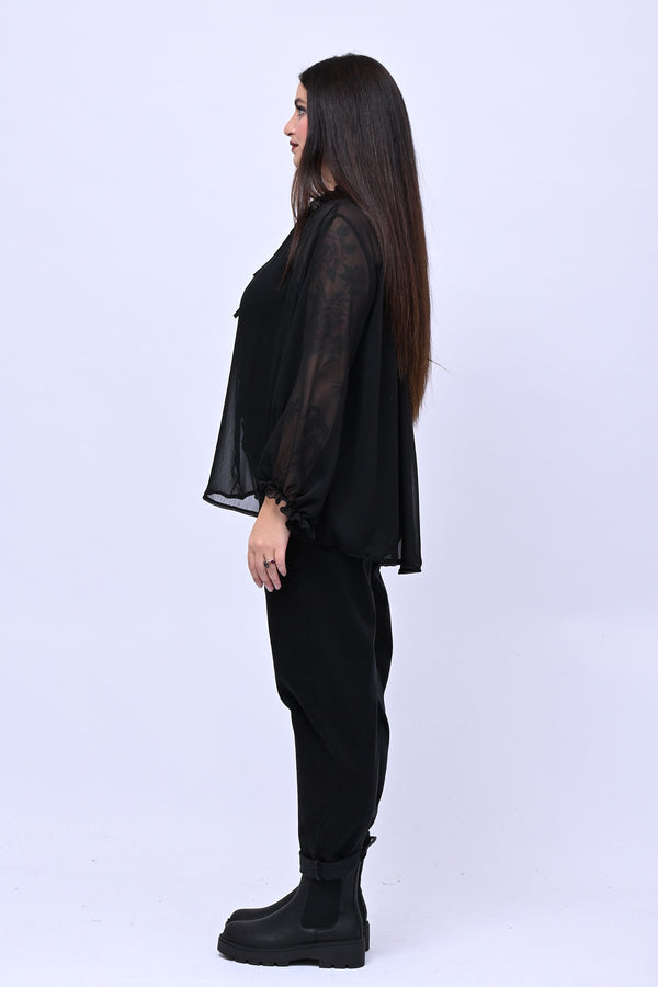 Blusa colletto fiocco - Nero
