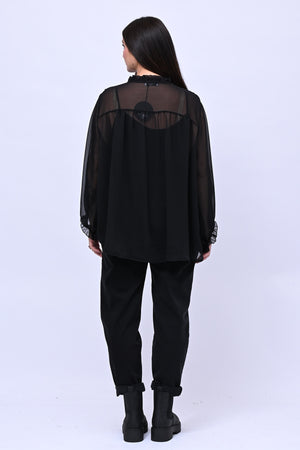 Blusa colletto fiocco - Nero