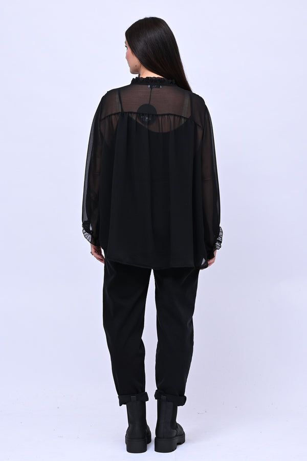 Blusa colletto fiocco - Nero