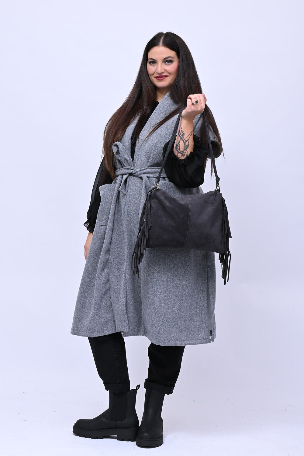 Borsa suede frange - Piombo