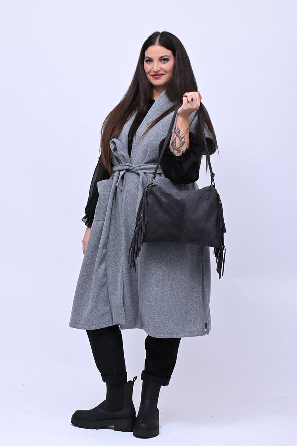 Borsa suede frange - Piombo