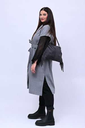 Borsa suede frange - Piombo