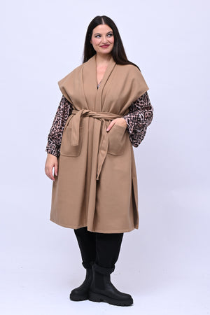 Cappotto gilet cinta - Camel