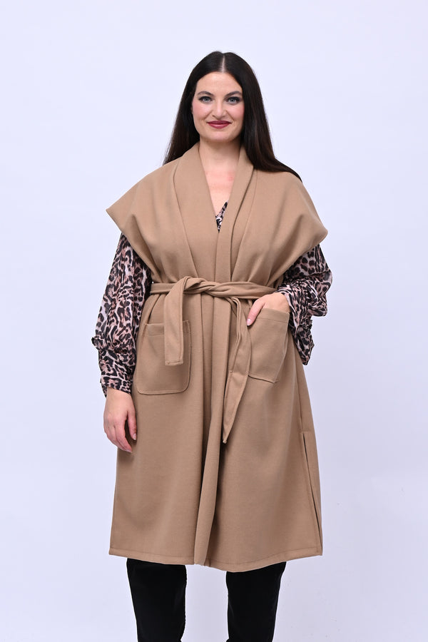 Cappotto gilet cinta - Camel