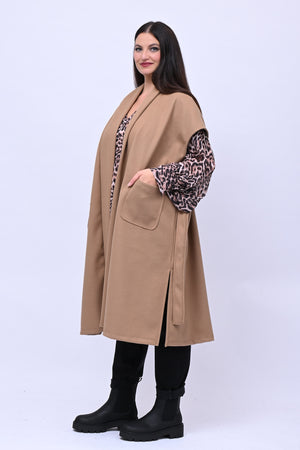 Cappotto gilet cinta - Camel