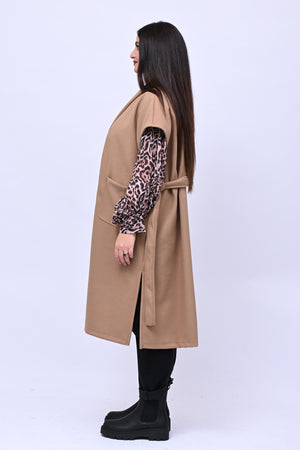 Cappotto gilet cinta - Camel