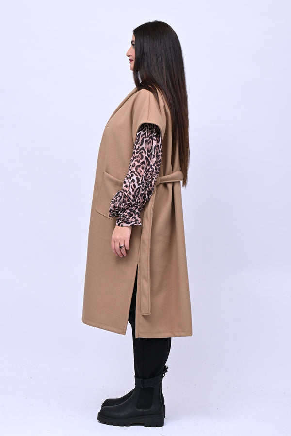Cappotto gilet cinta - Camel