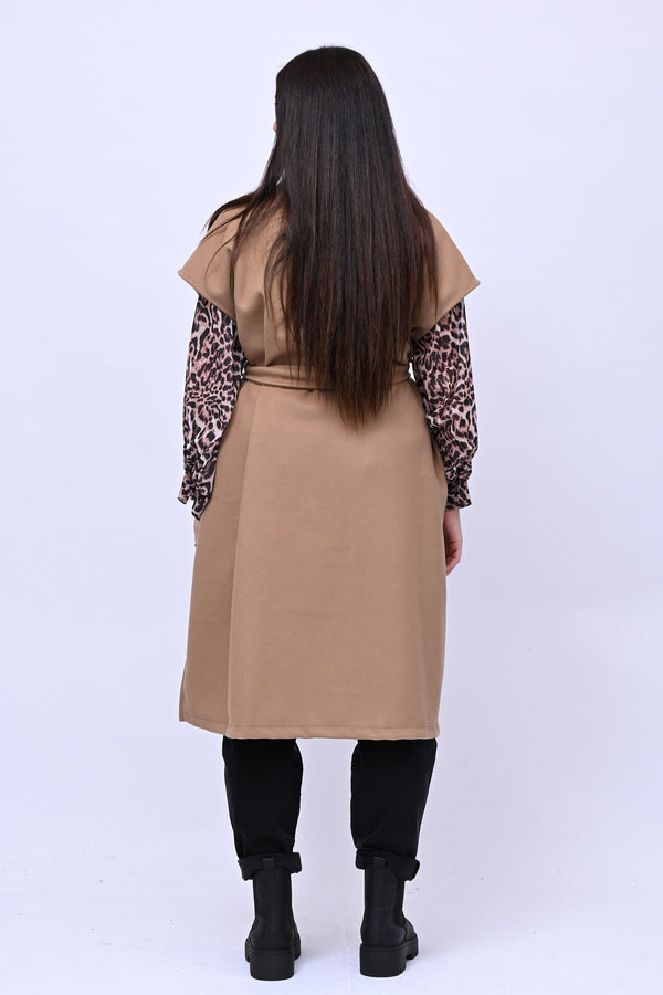 Cappotto gilet cinta - Camel