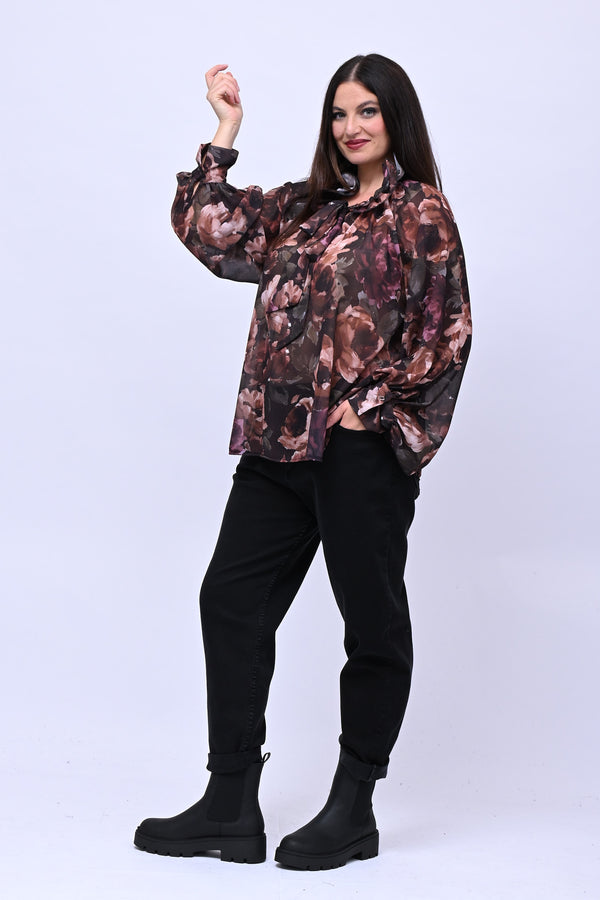 Blusa Pierrot fiori - Nero