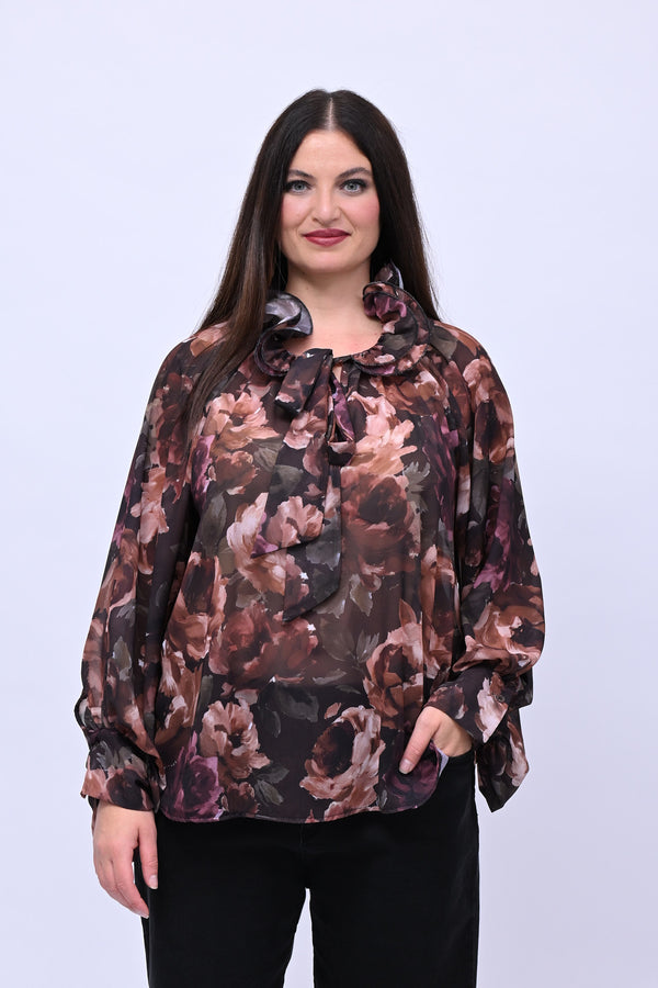 Blusa Pierrot fiori - Nero