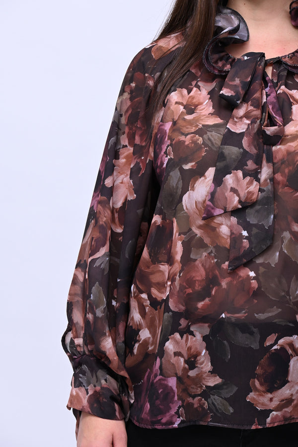 Blusa Pierrot fiori - Nero