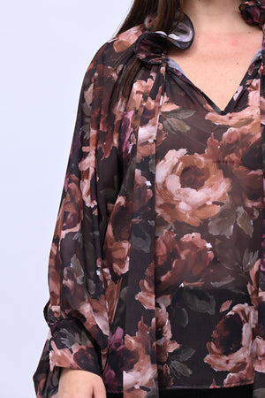 Blusa Pierrot fiori - Nero