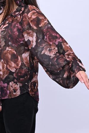 Blusa Pierrot fiori - Nero