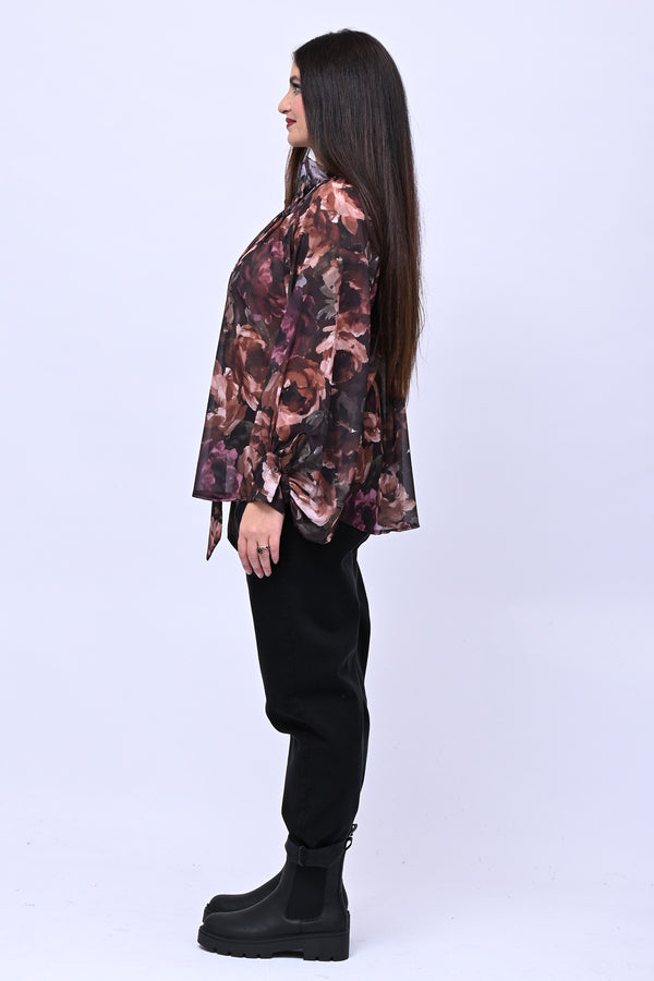 Blusa Pierrot fiori - Nero