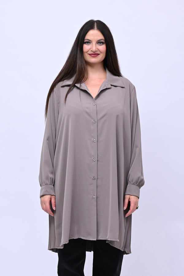 Maxi camicia plissè - Greige