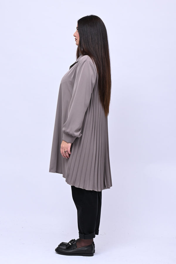 Maxi camicia plissè - Greige