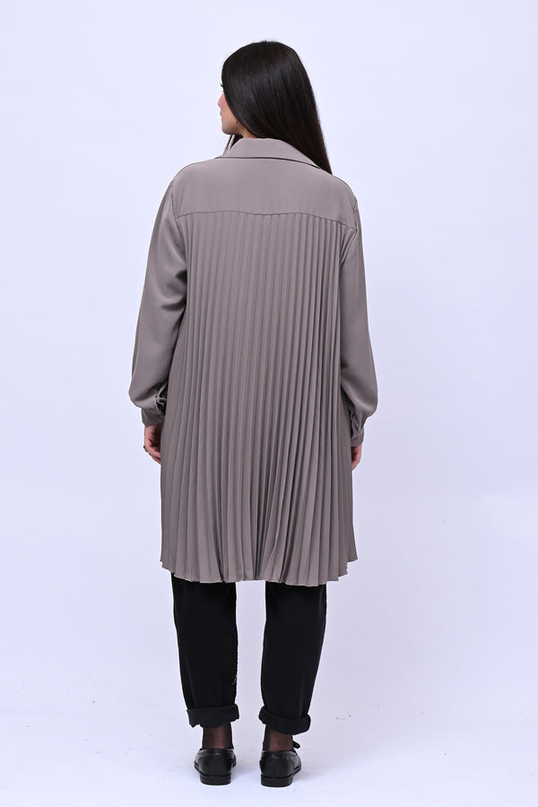 Maxi camicia plissè - Greige