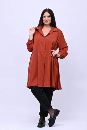 Maxi camicia plissè - Ruggine